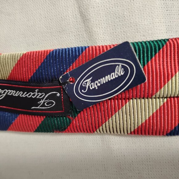 ❤️NWT FACONNABLE MADE IN FRANCE Multi Striped 100% SILK STRIPED NECK TIE - Picture 8 of 9